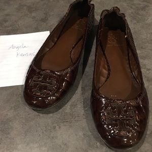 Tory Burch Reva Brown Patent Leather flats 8.5